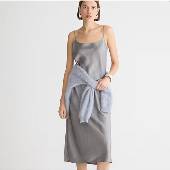 J Crew Womens Gwyneth Slip Dress Sz 00 Vintage Dove Gray Luster Charmeuse Midi - Picture 1 of 6